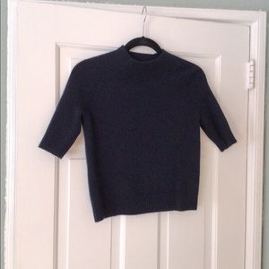 Theory Navy blue short sleeved ribbed neck cashmere sweater
